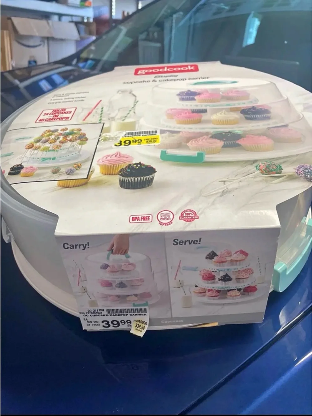 Mint Handle 3-Tier Cupcake Carrier - White/Clear